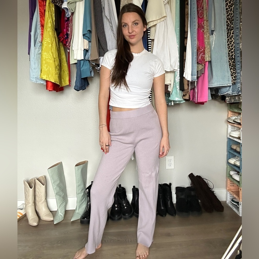 Abercrombie and FitchCollection Ribbed Knit Pants - Lilac (Size L)
